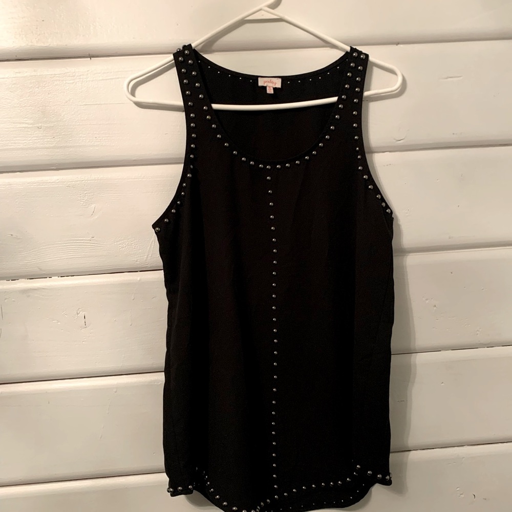 Black tank top embellished with silver beads